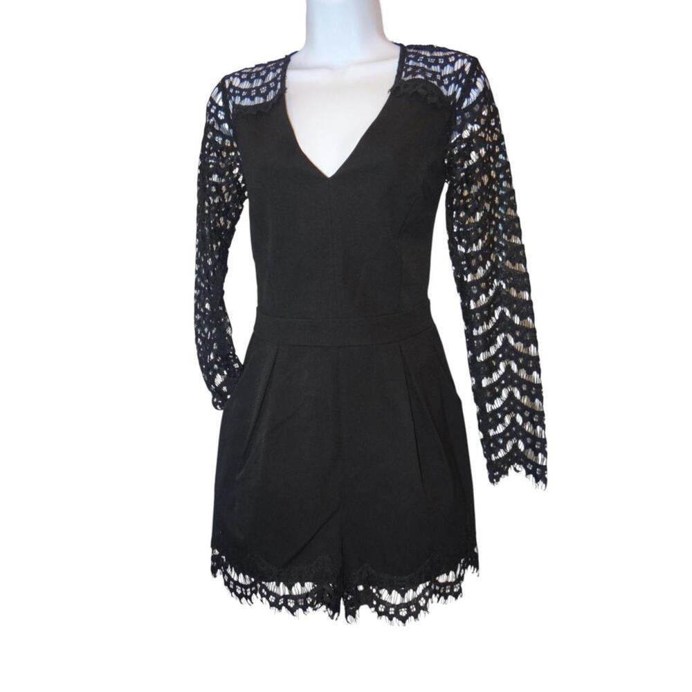 Adelyn Rae Elegant Black Lace Romper - XS
